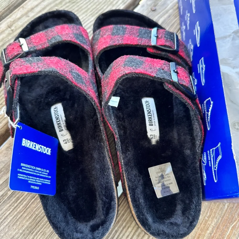 Birkenstock Plaid Red Arizona Shearling Lined Mens 10 EU43 - Picture 5 of 8